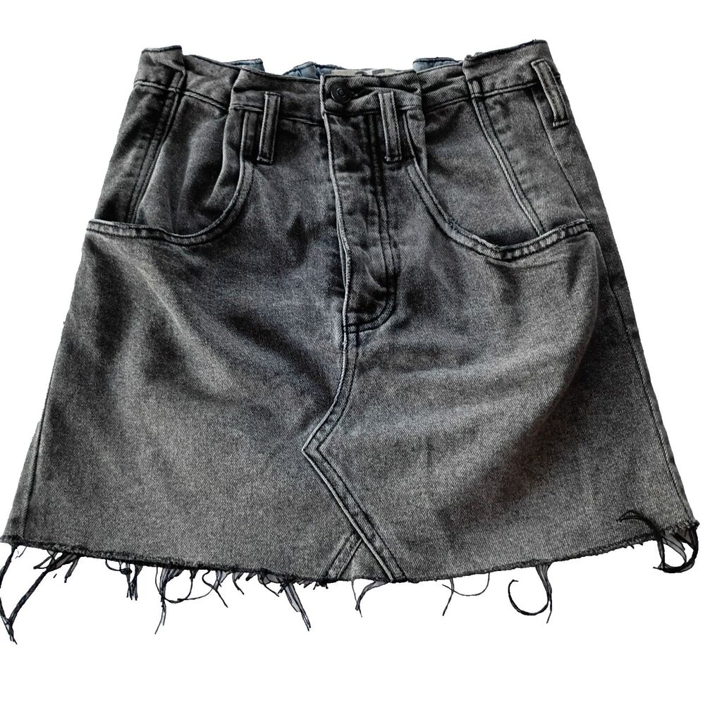 We The Free Frayed Hem Black Jean Miniskirt Size 25/XS Grunge Punk Indie Sleaze